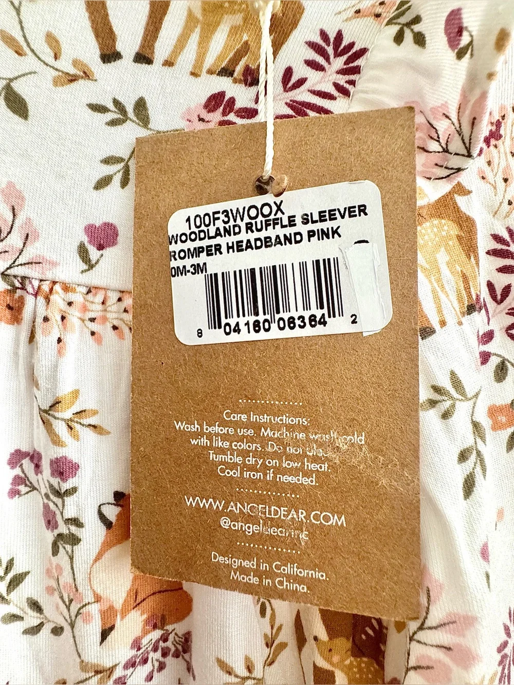NWT Angel Dear Bamboo Baby Girl Woodland Print Romper And Headband
